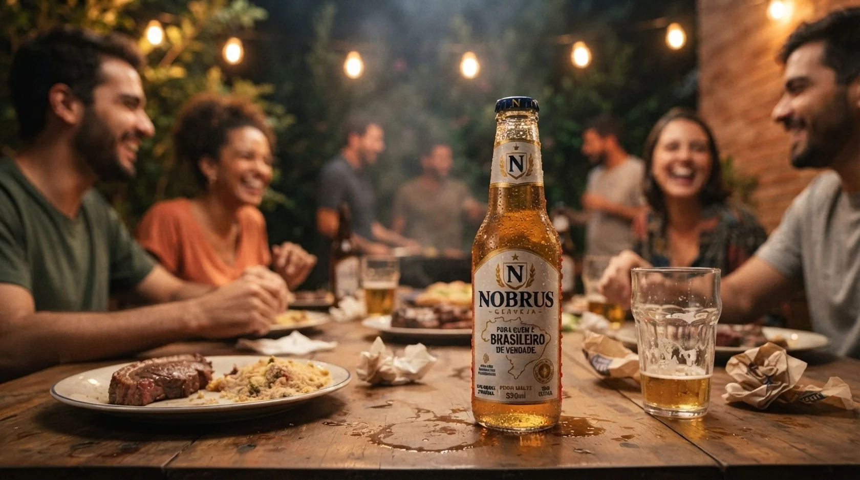 Mesa de churrasco com amigos e NOBRUS